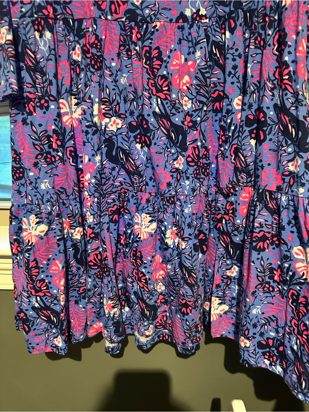 Lilly Pulitzer Blue Floral Tiered Long-Sleeve Dress with Pink Accents - Picture 5 of 6